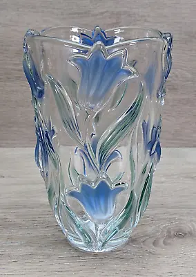 MIKASA Bluebells W/Green Leaves 3D Glass Frosted Vase 8  • $17.95