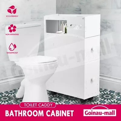 Bathroom Storage Cabinet Drawer Organiser Mobile Toilet Caddy Tissue Box Holder • $89.39