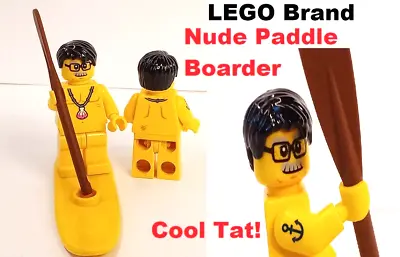 LEGO Paddle Board Surfer NO PANTS Clothes Solid Yellow LEGS Tattoo Shell Glasses • $9.87