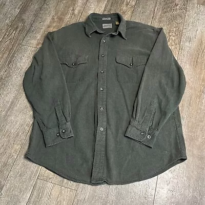 St Johns Bay Chamois Shirt Flannel Olive Green Forest Mens Sz L Pockets Button • $14.49