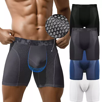 Mens Sport Long Leg Boxer Brief Breathable Comfort Moisture-wicking Underpant UK • £11.79