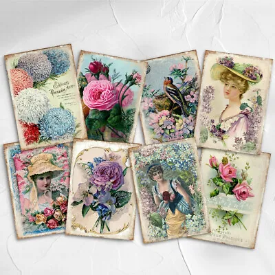 Vintage Victorian Ladies Shabby Chic Card Toppers Gift Tags Floral Roses Craft • £2.80