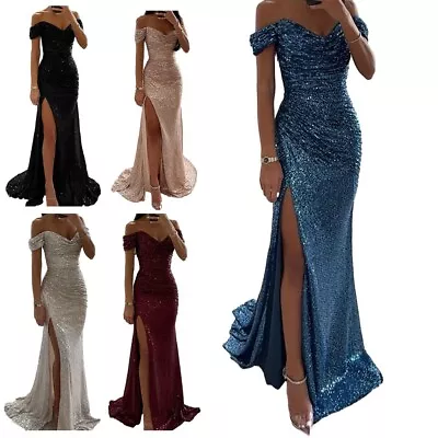 Fashion Dress Long Dress Elegant Off Shoulder Sleeveless Slim Split V Neck • £27.62