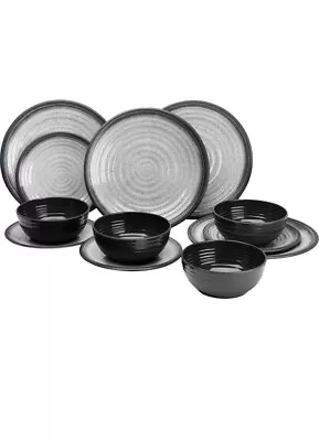 £37.99 • Buy Granite 12 Piece Melamine Tableware Dinner Picnic Set Caravan Camping Motorhome