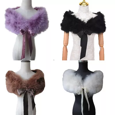 Real Ostrich Feather Fur Shrug Cape Bride Wedding Party Shawl Wrap Soft 14Colors • $25.99