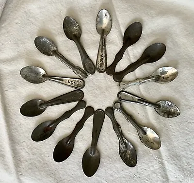 Lot Of 14 Vntg Tin Antique Metal Ice Cream Spoons Tasting Advertising VOS Artic • $28