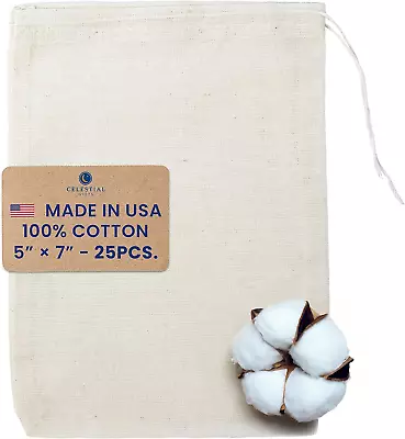 Cotton Muslin Bags 25 Count (5 X 7 Inches) Natural Drawstring Made With 100% C • $25.57