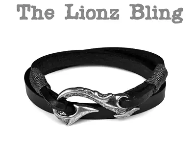 Urban Viking Style Genuine Black Leather Bracelet & Antiqued Fish Hook Clasp  • $13.95