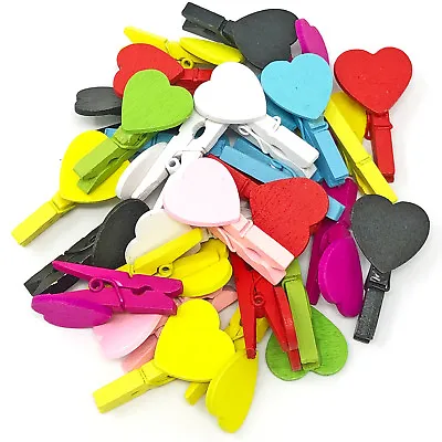 30mm Mini Clothes Pegs With 18mm Matching Hearts Craft For Shabby Chic Wedding • £3.29