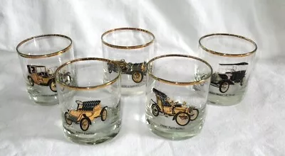 Set Of 5 Vintage 1900’s Classic Cars  Low Ball Tumblers Drinking Glasses Whiskey • $20.40