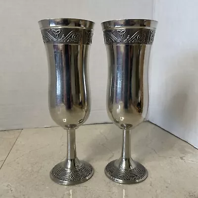 Pair Of Mullingar  Pewter Finest Celtic Knot Irish Champagne Flutes Ireland • $24.95