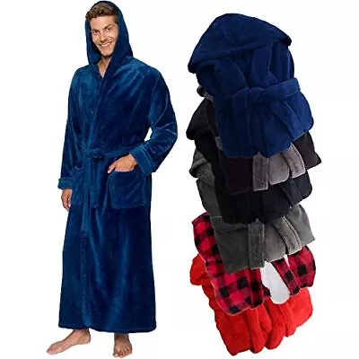 Mens Hooded Fleece Big And Tall Long Spa Elegant Robe With Pockets 2XL-3XL Navy • $48.72