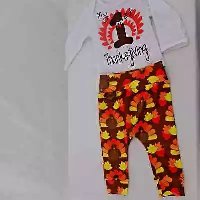 My First Thanksgiving Baby Boy Girl Fall Pant Outfit Turkey Leaves 6 Months • $8.99