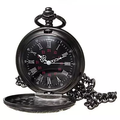 Retro Hand Wind Pocket Watch  Hollow Skeleton Dial Steel Quartz Pocket Gift • $9.26