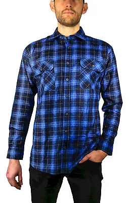 Men's 100% Cotton Flannelette Shirt Long Sleeve Check Authentic Flannel - Blue • $79