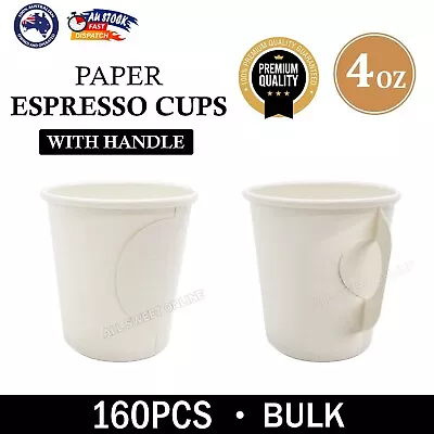 160pcs White Small  4oz 118ml Disposable Paper Espresso Coffee Cups With Handle • $19.95