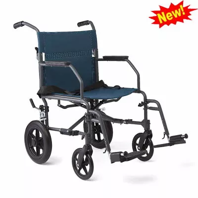 Steel Transport Wheelchair Antimicrobial Treatment Large 12 In Back Teal 32 Lbs • $199.49