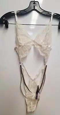 Victoria's Secret 11223811 Lace Triangle Chain Shine Strap Teddy Sz Med Ivory • $33.98