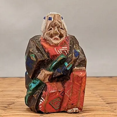 £294.94 • Buy Antique Japanese Painted Ittobori Wood Netsuke Of Old Woman Noh Actor Nara Japan