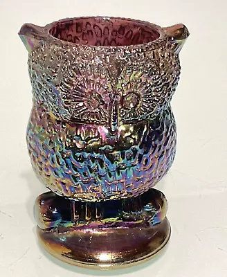 Vintage 1976 Robert Wetzel Lavender Carnival Glass Owl Toothpick Holder • $17.99