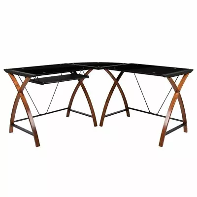 Flash Furniture Glass Top L Shaped Computer Desk In Black And Cherry • $392.81