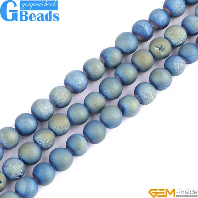 Metallic Titanium Coated Drusy Druzy Quartz Agate Round Beads Free Shipping 15  • $7.09