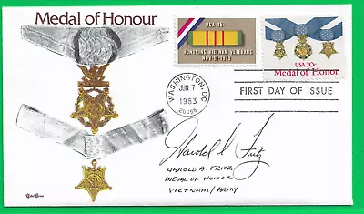 Harold Fritz Medal Of Honor Recipient SIGNED Medal Of Honor FDC-1983 STUNNING!!! • $29