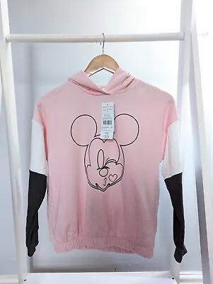 NEW DISNEY Girls 10-11 Years Pink Black MINNIE MOUSE Hoodie Jumper Top Clothes • £9.95