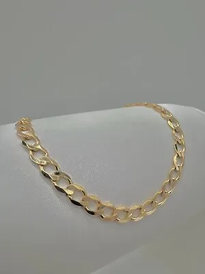 Women’s - Solid 9ct Yellow Gold Flat Curb Link Bracelet 4.2mm Wide - 7.5 Inch • £175