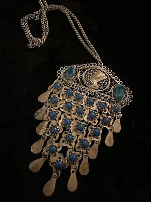 Art Deco Egyptian Revival Turquoise Colour Scarab Beetle Nefertiti Necklace • £24