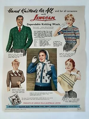 Vintage Australian Advertising 1954 Ad LINCOLN KNITTING WOOL Clothing Art       • $14.95