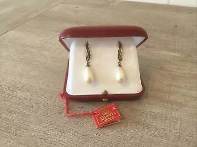 VINTAGE Majorica Sterling Silver Gold Vermeil Faux Pearl Earrings Original Box • $30