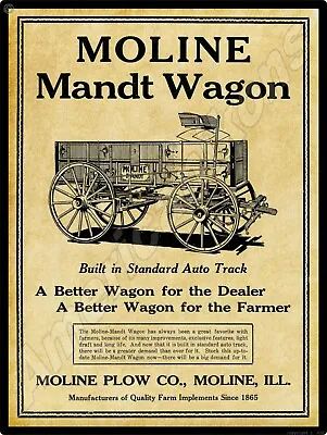1919 Moline Plow Co. New Metal Sign: Moline Mandt Wagon - Moline Illinois • $19.88
