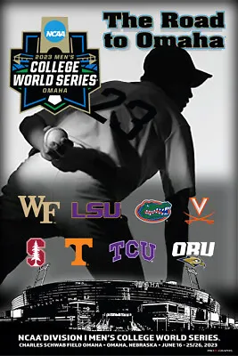 NCAA Baseball 2023 COLLEGE WORLD SERIES Official 8-Team Logos 24x36 Event POSTER • $19.79
