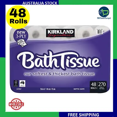 48 Kirkland Toilet Paper Tissue Rolls 3-Ply 270 Sheets -Soft & Thick White Roll • $51.90