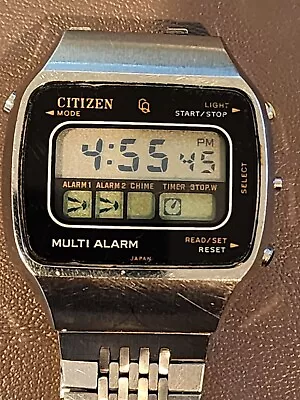 Citizen 4-096657 Y Stainless Steel Digital Multi Alarm Quartz Men's Watch • $125