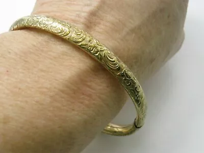 Antique 9ct Rolled Rose Gold Patterned Bangle Bracelet • £19.99