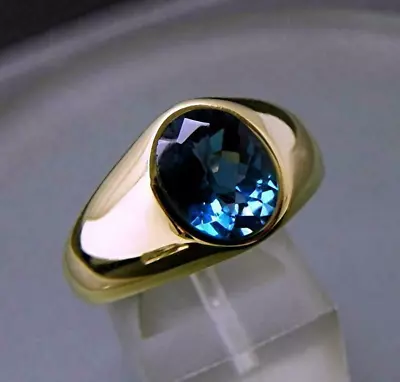 3Ct Oval Cut Simulated London Blue Topaz Man's Ring 14k Yellow Gold Plated • $134.32