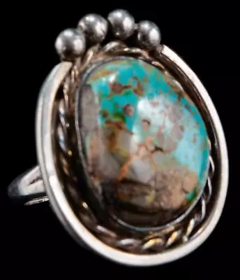 Vintage Sterling Silver Bead & Rope Turquoise Ring 10.8 Grams • $125