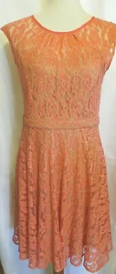 Miss Me Dress Coral Lace Overlay Women's JR. Large Beige Colored Lining A Line • $8