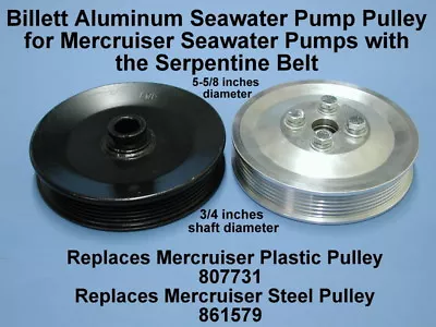 Mercruiser Billet Seawater Pump Pulley For Serpentine Belt 1997-up 807731 861579 • $69.95