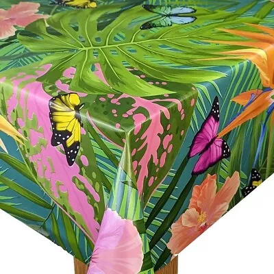 Tropical Rainforest Butterflies Teal PVC Vinyl Wipe Clean Oilcloth Tablecloth • £7.99