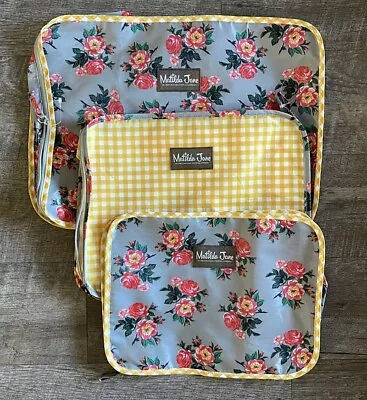 3 Matilda Jane Pack It Up Travel Utility Organize Zip Bags Floral Gingham • $30