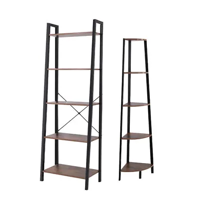 Levede Bookshelf Industrial Ladder Shelf Wooden Storage Display Rack 5 Tier • $69.99