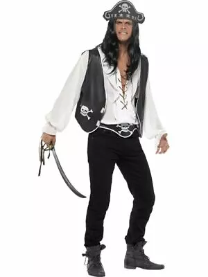 Adult Mens Pirate Costume Accessory Set Waistcoat Hat Belt Buccaneer Fancy Dress • £11.12