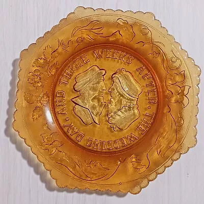 Vintage Gryllos Amber Glass Humorous Wedding Plate 3 Weeks After • $15