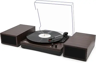 Bluetooth Vinyl Record Player With External Speakers 3-Speed DarkBrown Wood • $125.48