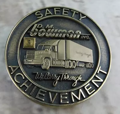 D.M. Bowman Inc. Trucking Belt Buckle Safety Achievement Mack Truck Brass • $48.99