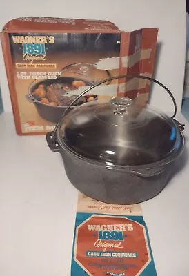 Vintage Wagner 1891 Cast Iron Dutch Oven 1268 W/ Box !! 5qt GLASS LID • $57.99