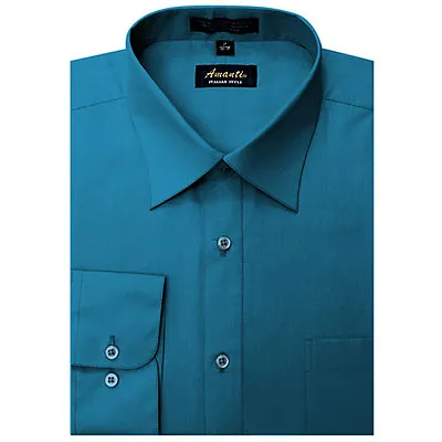 Mens Dress Shirt Plain Ocean Blue Modern Fit Wrinkle-Free Cotton Blend Amanti • $17.50
